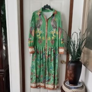 Vibrant Green and Brown Long Sleeve Dress